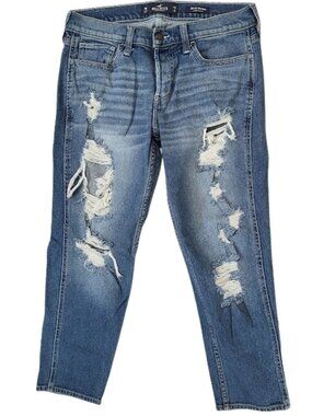HOLLISTER Destroyed Distressed Ripped Low-Rise Boyfriend Jeans - Junior's 7R